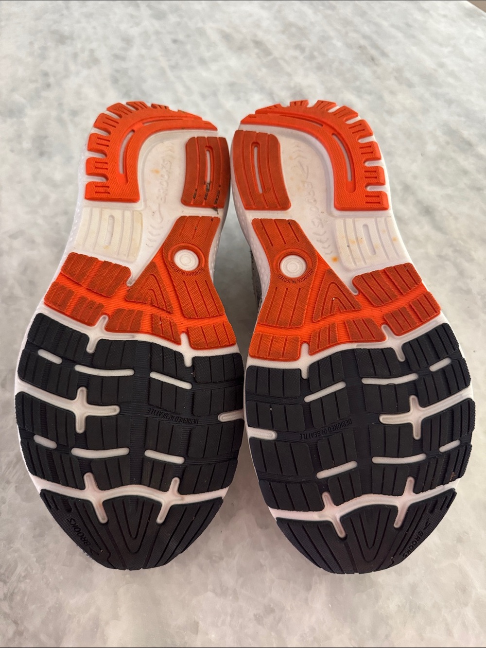 Brooks Ghost 16 Running Shoes in Light Gray, Navy and Orange Accent - Picture 12 of 14